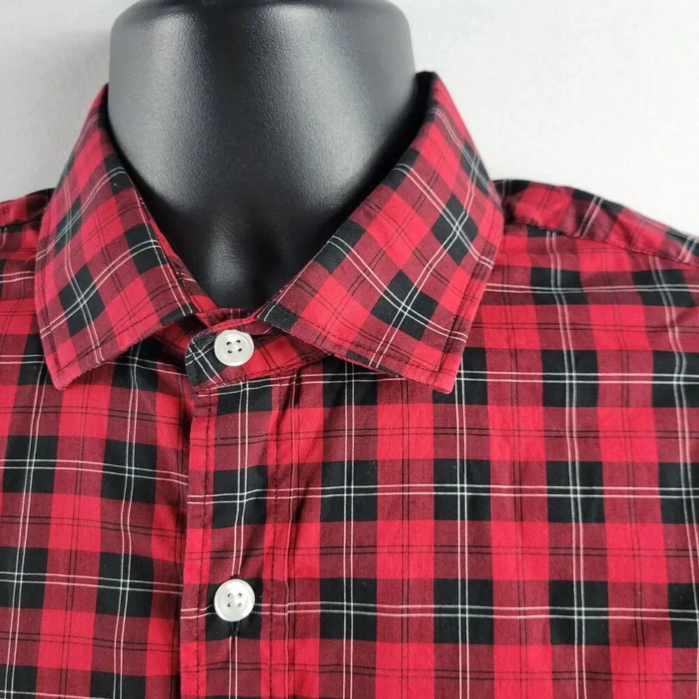 J.Crew Ludlow 120's 2 play dress shirt‎ button down men red plaid M 2330